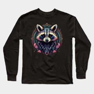 A Blue, Purple, Pink And Yellow Geometric Raccoon Long Sleeve T-Shirt